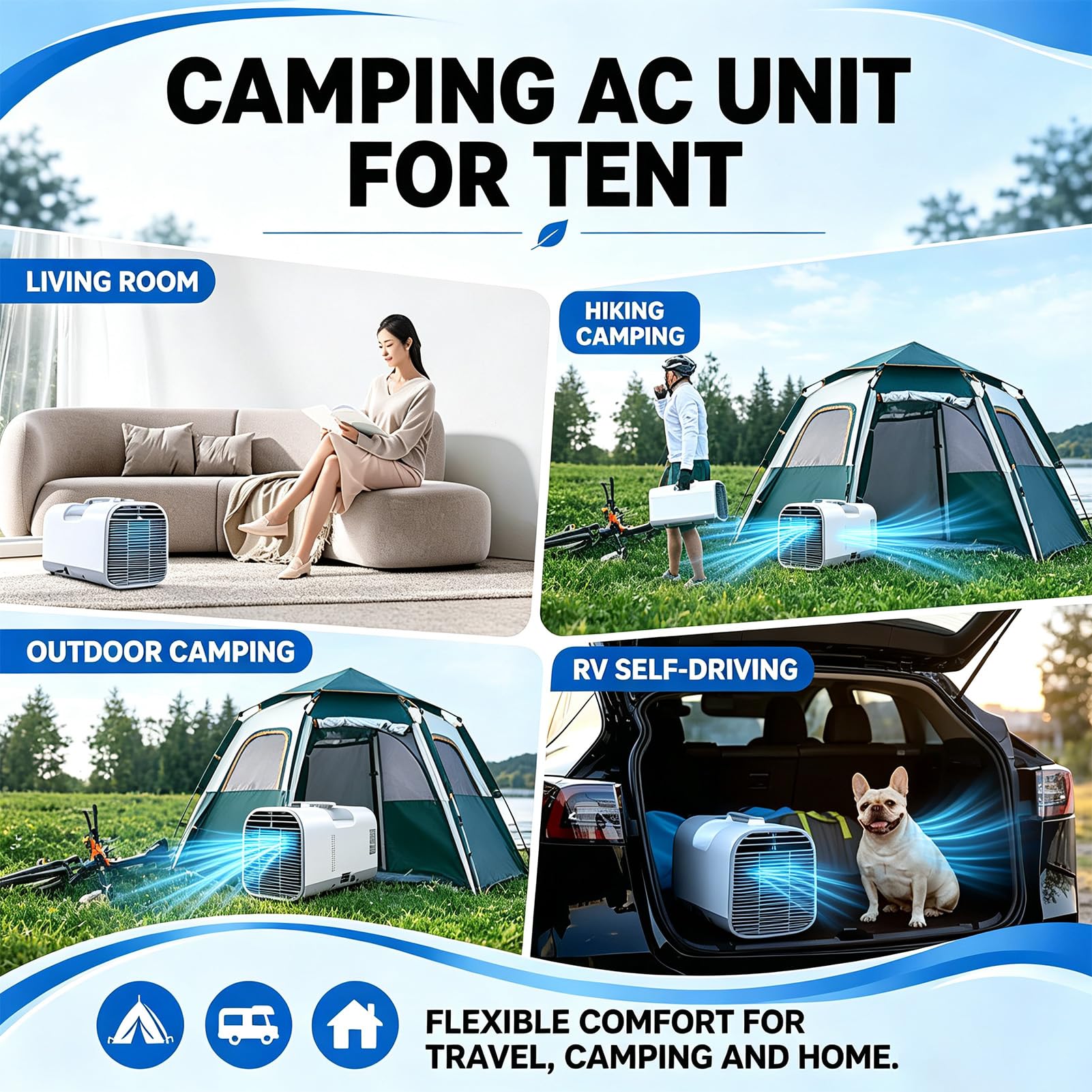 Aria Condizionata Portatile, Condizionatore Portatile per Camper 4400/5100BTU con 3 velocità Regolabili, Timer & Telecomando, 4-in-1 Deumidificatore, Condizionatore & Ventilatore
