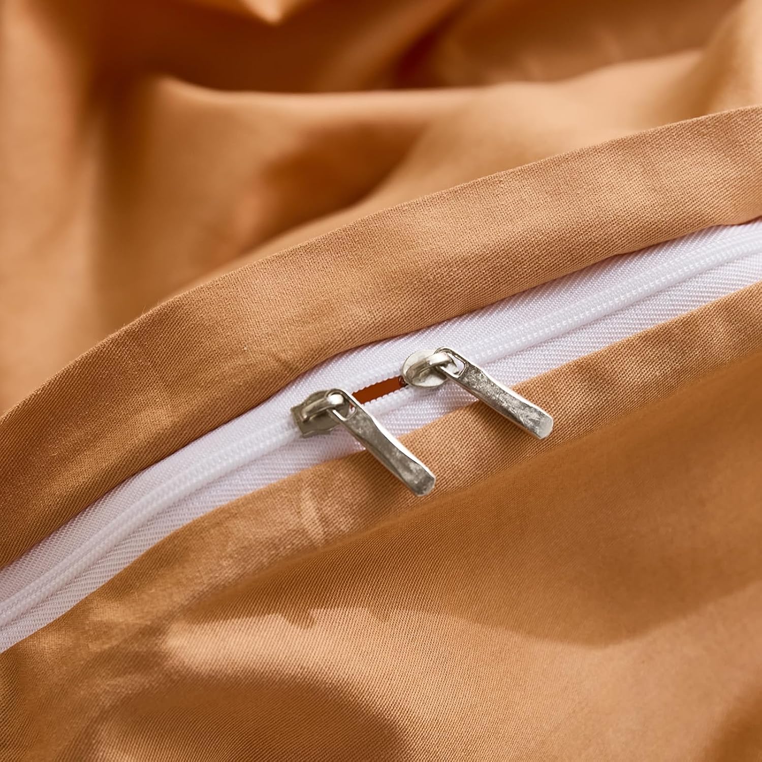 100% Washed Cotton Duvet Cover Queen Size – Burnt Orange, Linen-Like Texture, Super Soft & Breathable Bedding Set, 3-Piece Durable Percale Comforter Cover