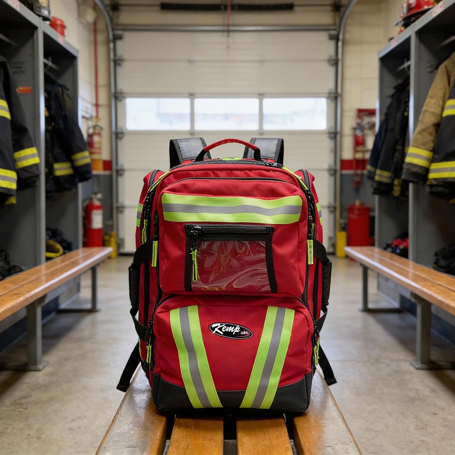 Kemp USA Ultimate EMS Backpack EMT Emergency Medical Bag with Oxygen Cylinder Strap Large Medic Backpack for EMT Kit Search and Rescue Tools Durable Multi Pocket Heavy Duty Pro Ready (Standard Red)