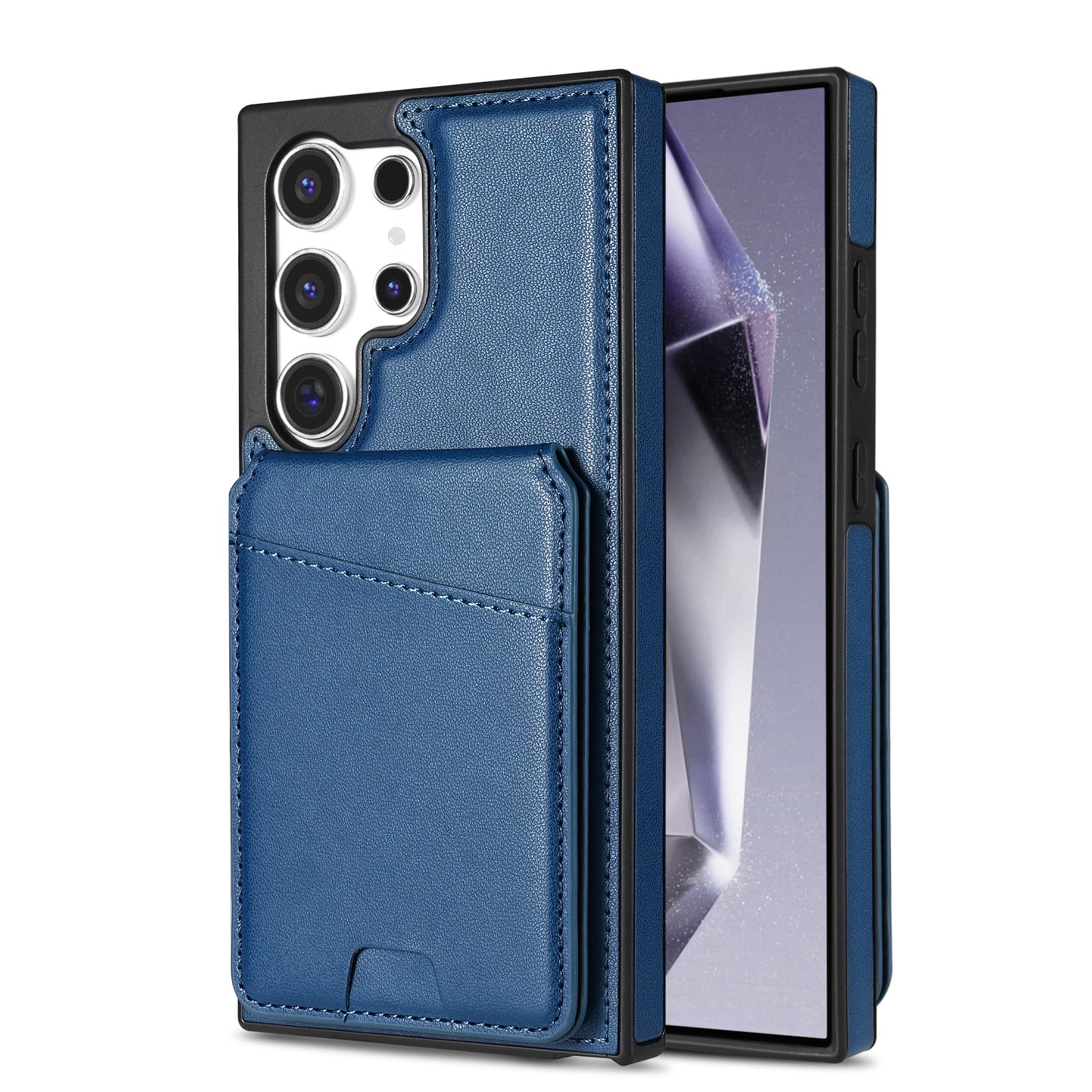 Skórzane etui do Samsung Galaxy S25 Ultra/S25 Plus/S25, magnetyczne etui z przyssawką, zdejmowane etui, smukłe etui do ładowania bezprzewodowego, niebieskie, S25