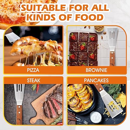 Miniatura 4 de BBTO 20 espátulas de pizza para tartas, acero inoxidable, antideslizantes, fáciles de agarrar, para hornear, mango de madera, pala triangular para