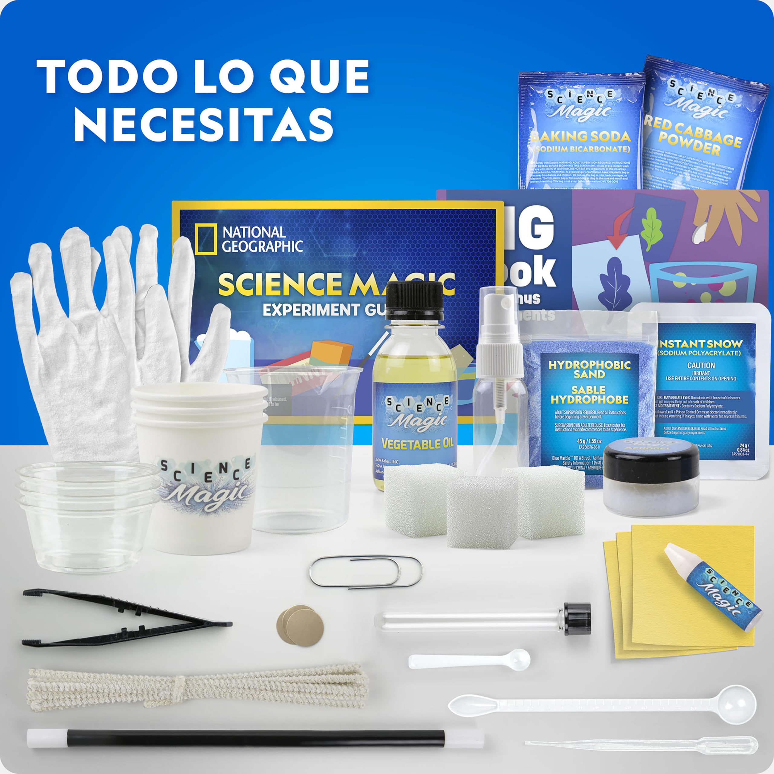 NATIONAL GEOGRAPHIC Science Magic Kit – Más de 100 experimentos científicos y trucos de magia para niños, set de química y kit de actividades CTIM, divertido juguete educativo para niños
