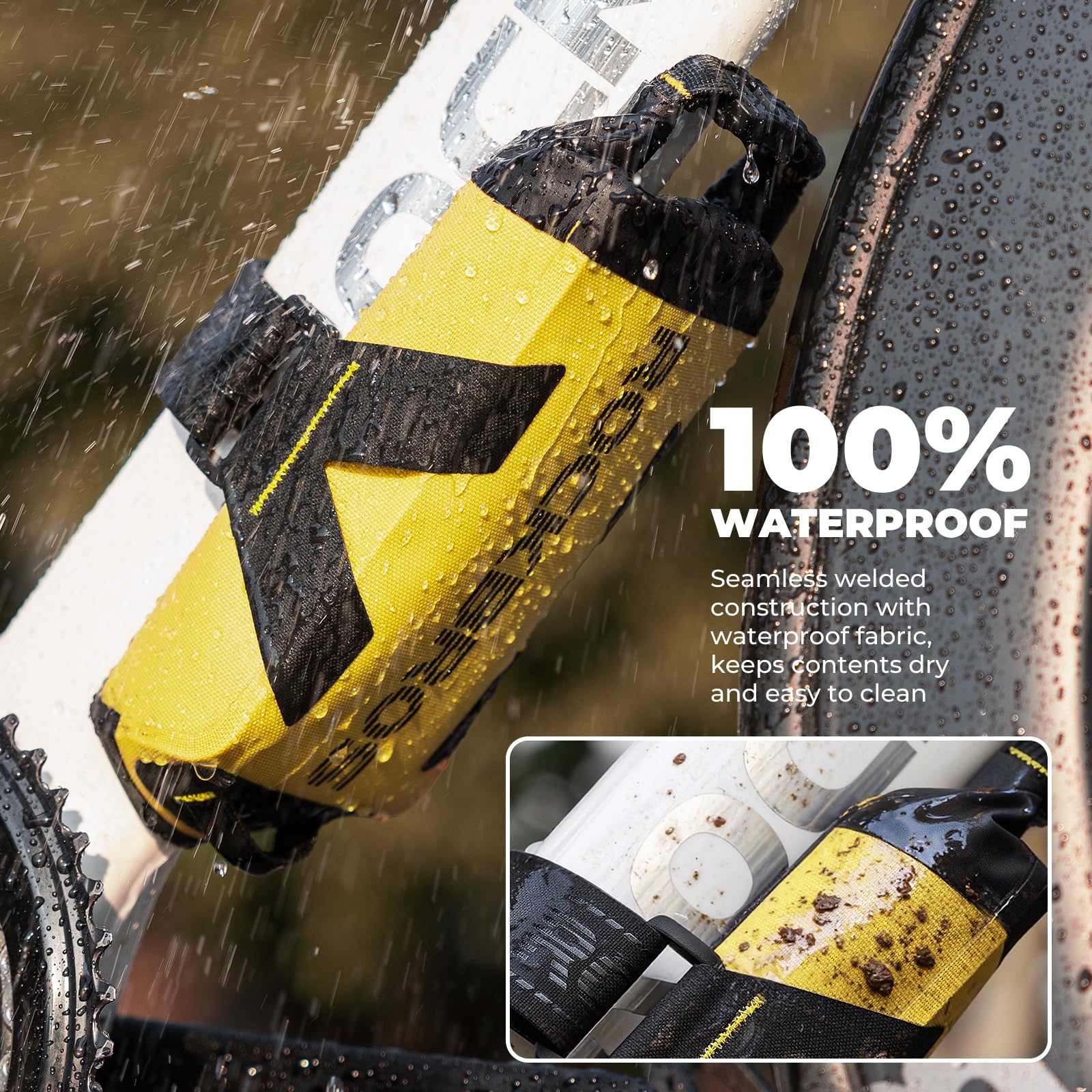 ROCKBROS 100% wodoodporna torba na ramę rowerową, zamykana na górze, torba na rurę, wiele możliwości rozmieszczenia, torba rowerowa na rowery szosowe, żwirowe, MTB, E-Bike, 1 l