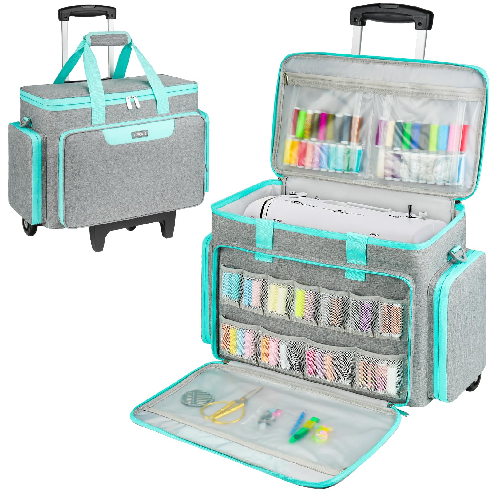 LEFOR·Z Custodia per macchina da cucire dotata di rotelle, borsa per il trasporto della macchina da cucire, borsa a trolley adatta alla maggior parte delle macchine da cucire standard Singer, Brother