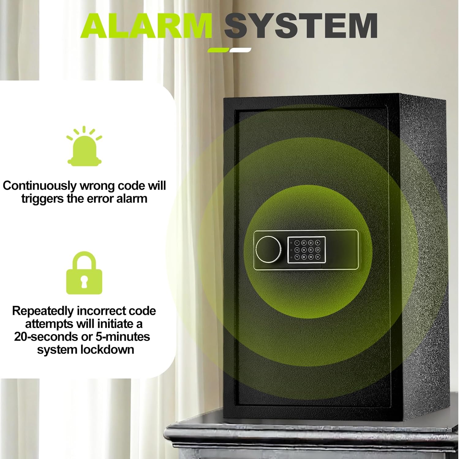 Large Safes, Security Safe Box with Fireproof Bag, Digital Keypad, Spare Keys and Alarm System, Security Anti-Theft Design for Valuables, Document