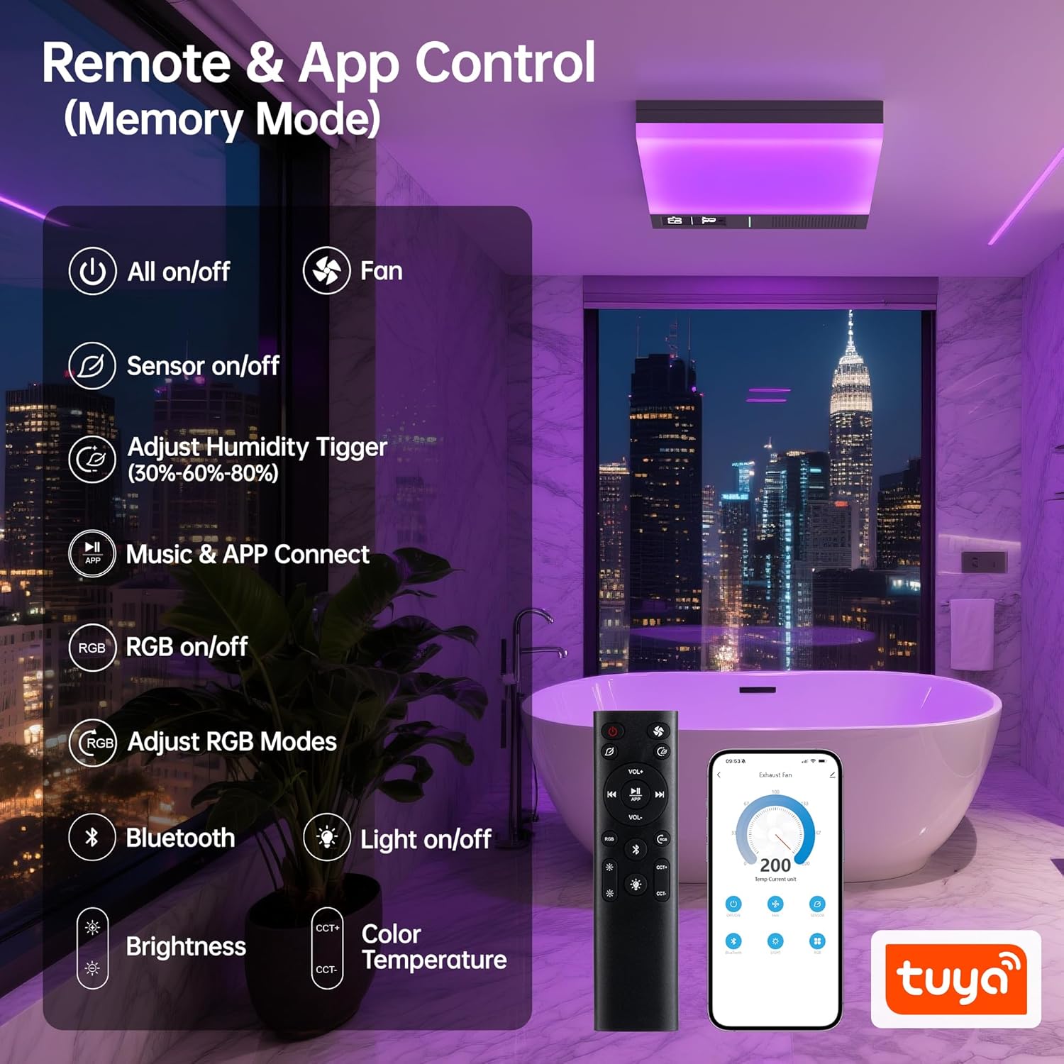 Sliding Exhaust Fan with Bluetooth Speaker, 230 CFM, Humidity & Odor Sensor, 3-Color Temp & RGB Lights, App/Voice/Remote Control, Easy-Clean Dust Filter (Grey)