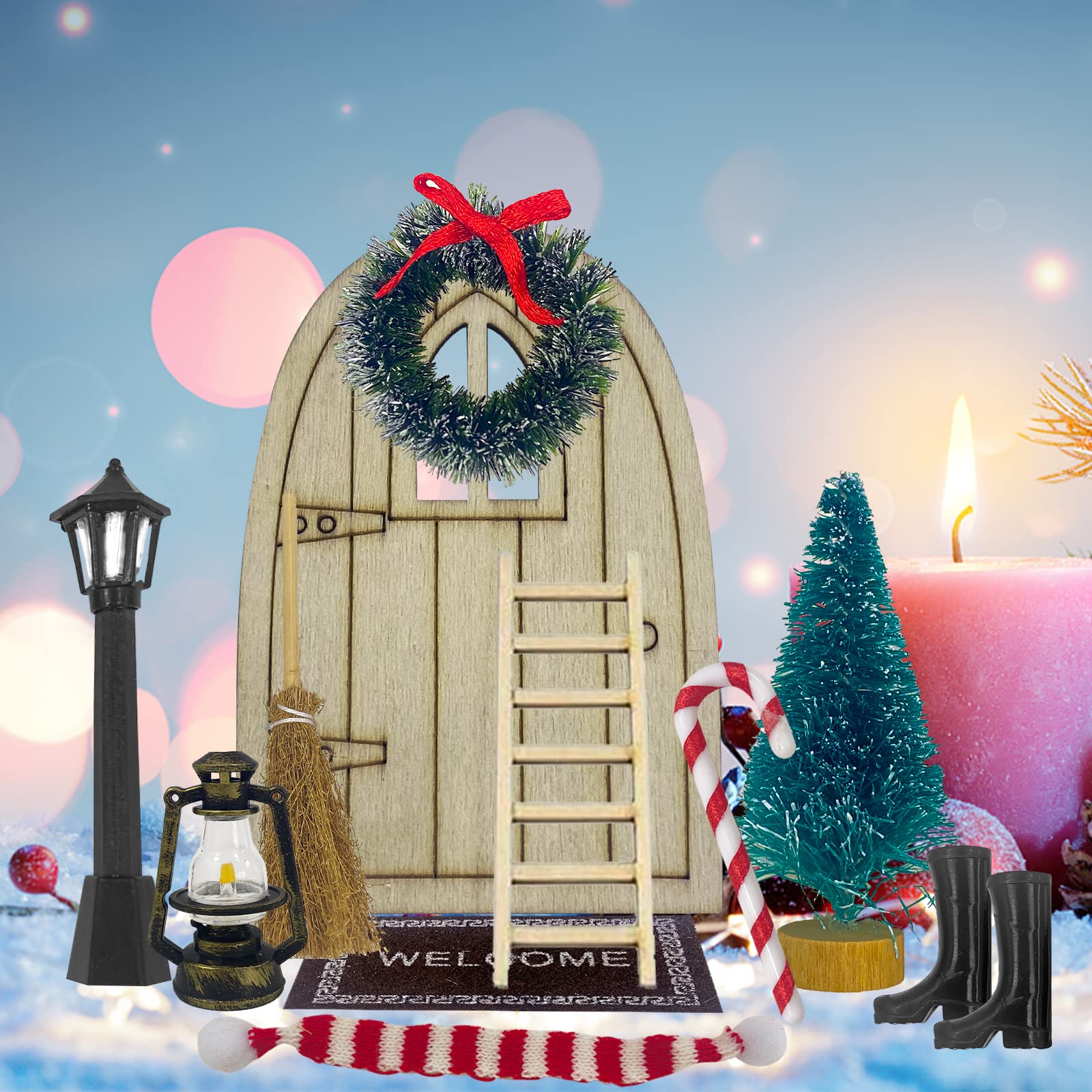 SKYVINWINE Kit Complet De Porte De Lutin De Noël - 27 Pièces - Décoration De Noël - Porte Elfe