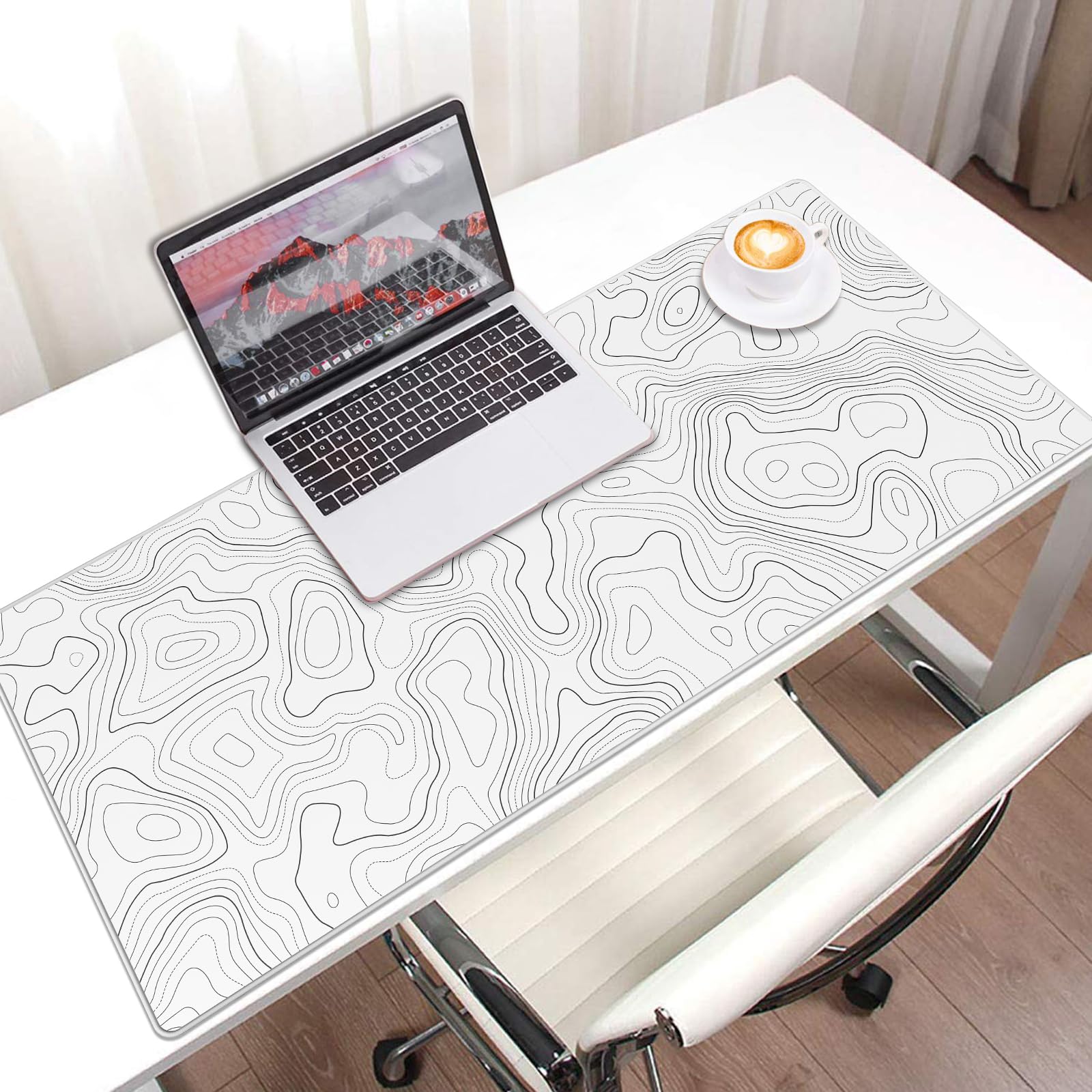 JIALONG Gaming Mauspad Schreibtischunterlage - Vernähte Kanten - rutschfest - Mousepad mit Einer speziellen Oberfläche verbessert Geschwindigkeit und Präzision, Weiß Topographisch