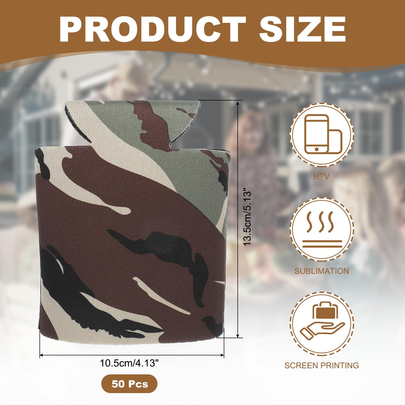 PATIKIL Blank Beer Can Cooler Sleeves,50Pcs Plain Bulk Collapsible Bottle Sleeve Insulated Foam Can Cover for 10oz Bottle Can Wedding Party Event HTV Sublimation,Army Camouflage - Image 2