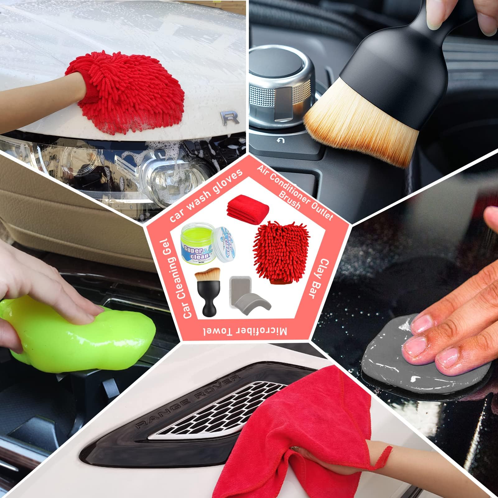 Yumzeco 46er Auto Reinigung Bürsten Pinsel Set, Detailing Reinigungsbürsten Set, Felgenbürsten fürs Auto, Detailingbürste, Polierpad Set, Reinigungsgel, Drahtbürste, Waschhandschuh, Polierkegel