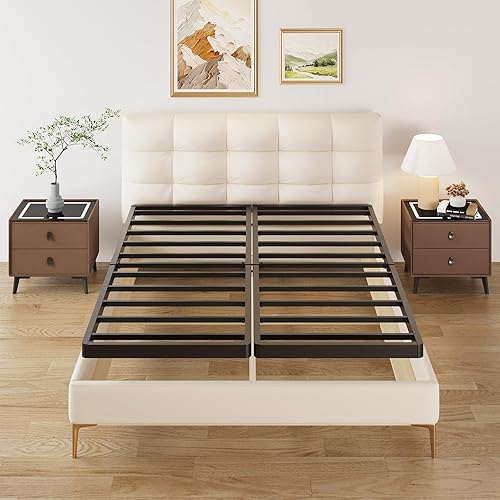 Miniatura 15 de Somier de 3 pulgadas de perfil bajo para cama Queen, somier metálico resistente para base de cama Queen con cubierta de tela, base de colchón, sin 3