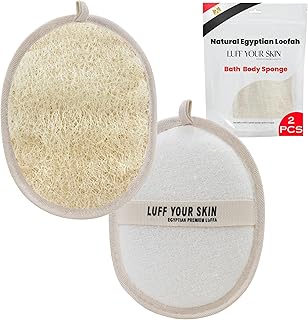 اسفنجة لوفة طبيعية من لوف يور سكين - مصنوعة من اسفنج لوفا مصري طبيعي بالكامل بنسبة 100% - اسفنجات استحمام للاستحمام للرجال والنساء - لتقشير الجسم وازالة الجلد الميت (بيضاوي، L، 2)