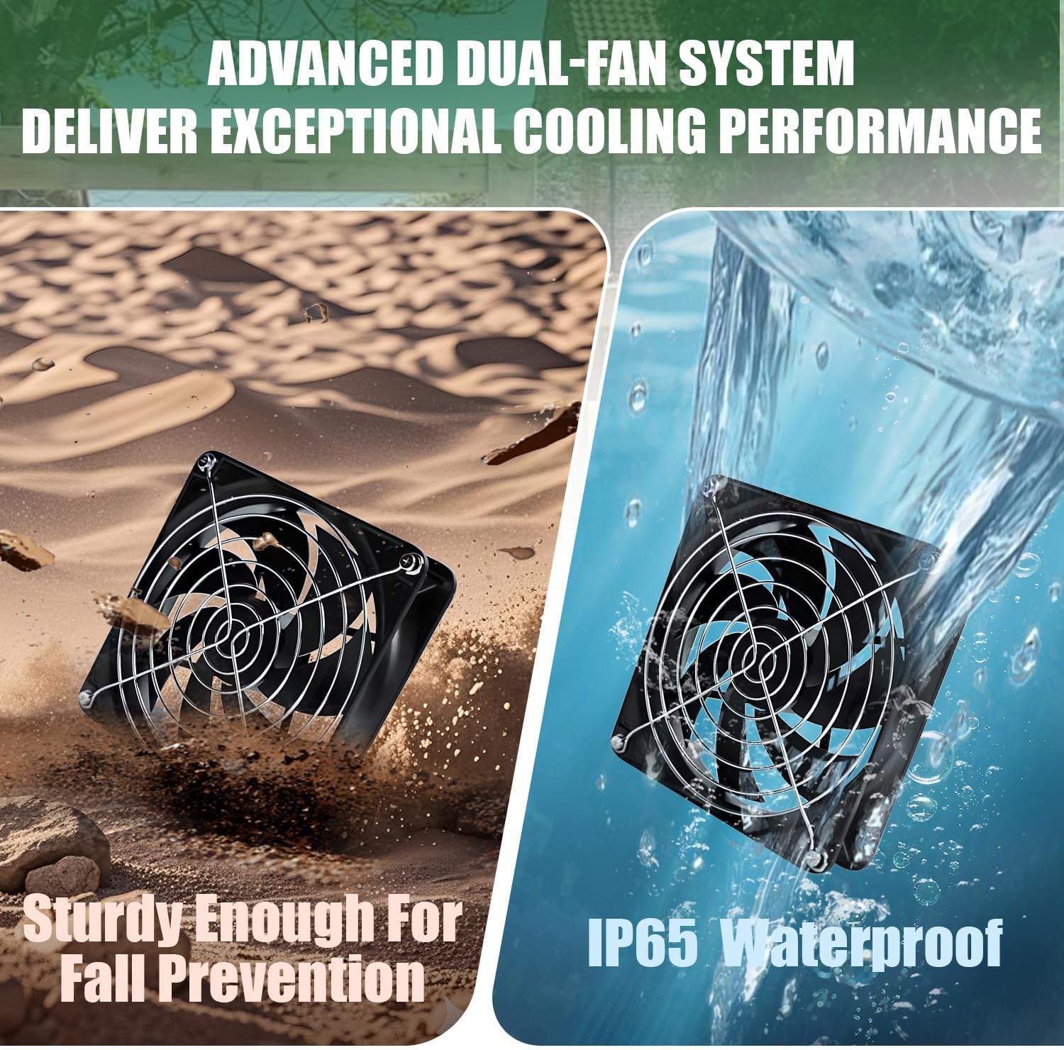 Chicken Coop Fan Solar Powered,25w Solar Panel Powered With Dual Ip67 Waterproof Fans For Green House，Shed,Dog House,2 Way Air-Flow Intake Or Exhaust Chicken Coop Fan Solar