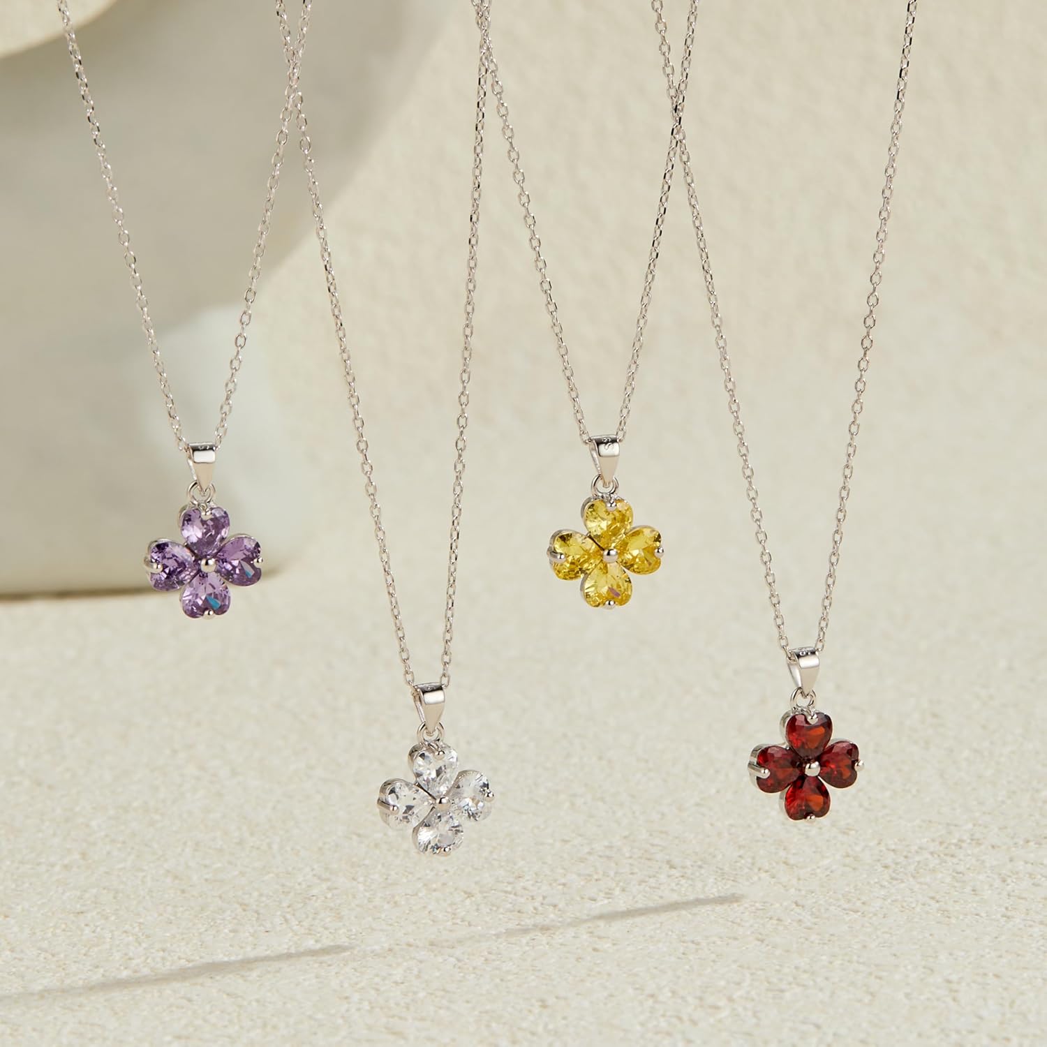 S925 Sterling Silver CZ Necklace for Women Luck Clover Heart Shape Pendant Healing Crystal Diamond Cutting Jewelry Gifts - Image 6