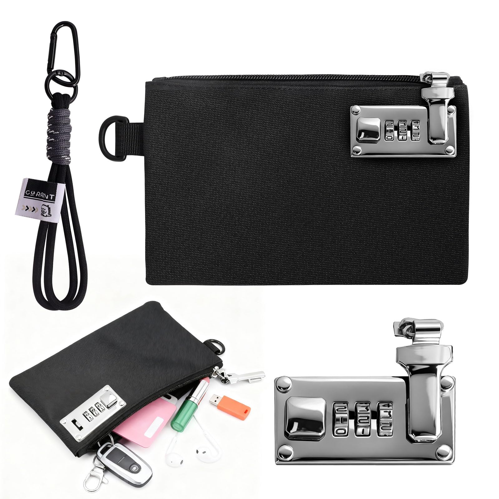 Monedero con Cerradura, Bolsa de Documentos con Cerradura, Monedero pequeño, Caja Fuerte portátil, Bolsa Impermeable para Objetos de Valor, Dinero, Pasaporte, Archivo bancario, Joyas