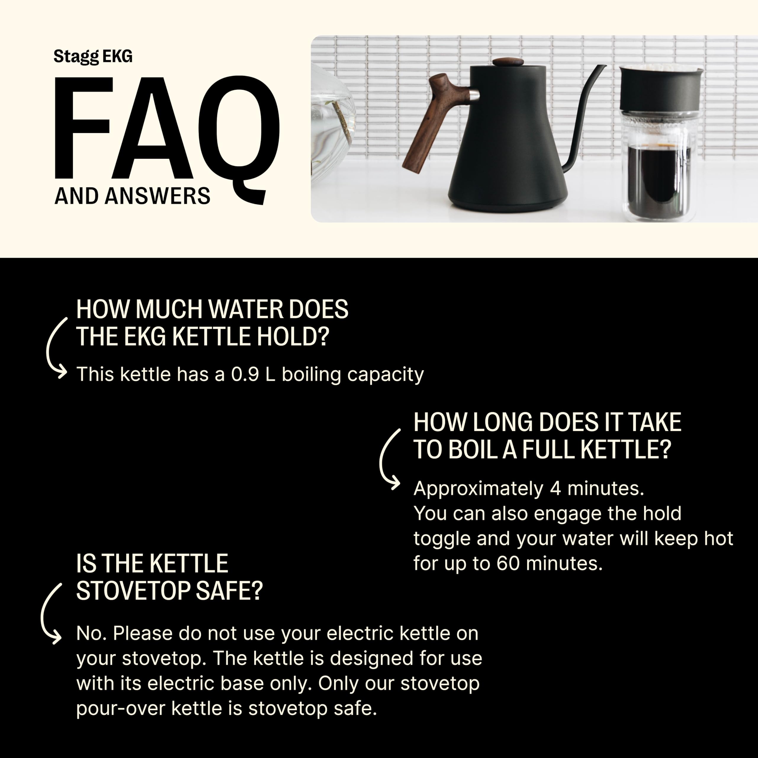 Fellow Stagg EKG Electric Gooseneck Kettle - Pour-Over Coffee and Tea Kettle - Stainless Steel Water Boiler - Quick Heating for Boiling Water - Matte Black: With Walnut Handle