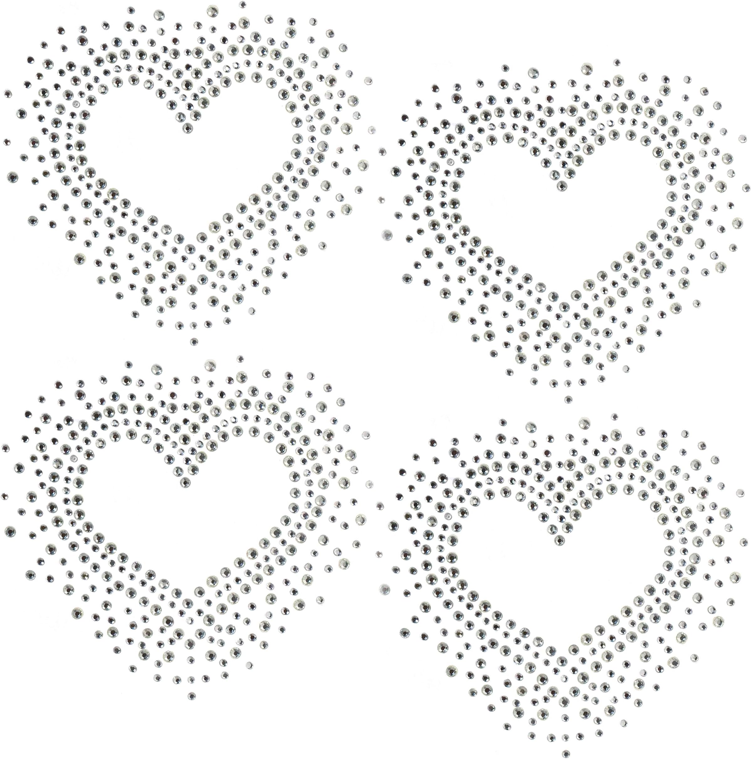 Set of 4 Heart Love Valentine's Day Hotfix Clear Rhinestone Iron On Design Transfer Bling - Each Heart 3.5" by 3.5" | Sample Star Included | Rococo Designs