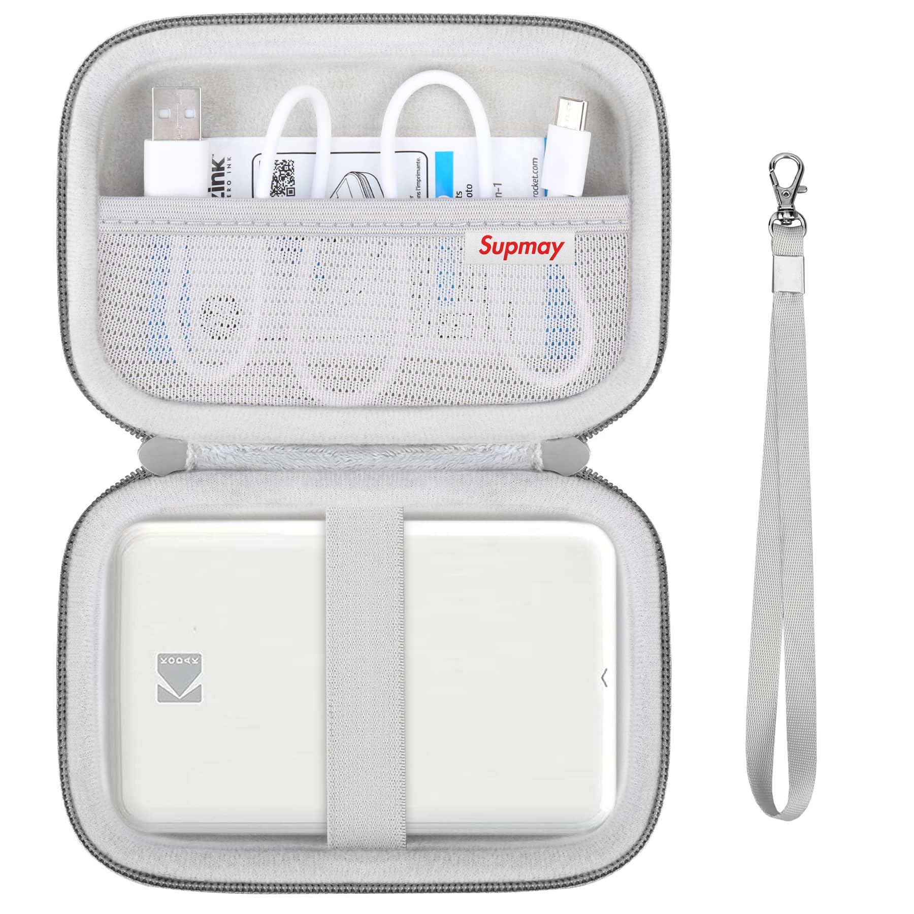 Supmay Hard Carrying Case for Kodak Step Instant Smartphone Photo Printer - Portable Mini Color Wireless Mobile Printer, Zipper Mesh Pocket for USB