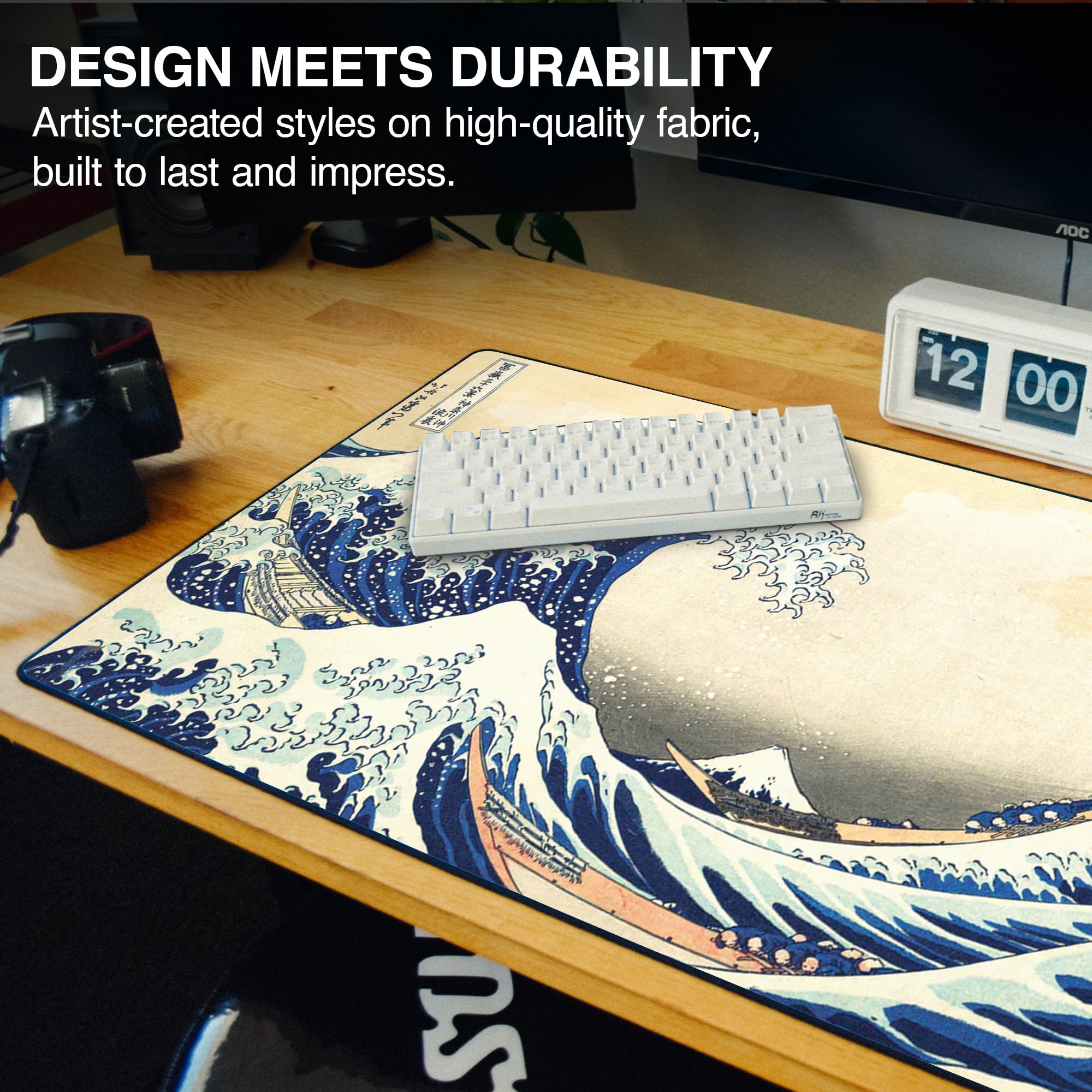 DURAGLYDE Hokusai The Great Wave Off Kanagawa Mauspad für Ihren Schreibtisch, 91,4 x 43,2 cm, extra groß, ideal für Gaming und Arbeit von zu Hause aus