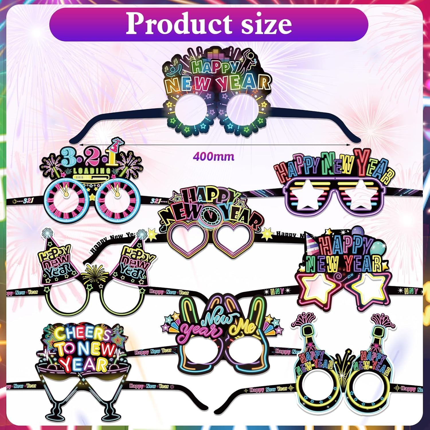 HOWAF 36 Pcs Glitter New Year's Eve Party Supplies Kit, 2026 Happy New Year Eve Shiny Firework Party Supplies-New Year Headband Eyeglasses New Year Top Hats New Year Fringed Noisemaker - Image 2