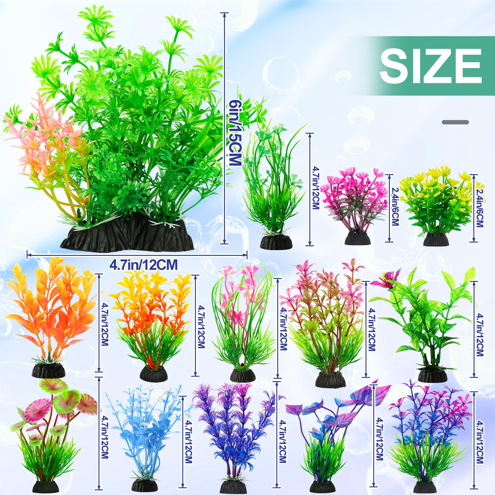 CousDUoBe 14Pcs Fish Tank Decorations Small Aquarium Plants Set, Fish Tank Accessories Aquarium Decor Plastic Plants