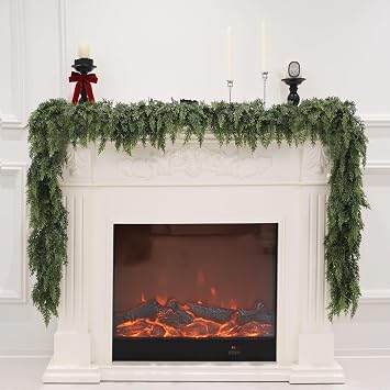 Artificial Cedar Garland for Christmas Decoration - Realistic Winter Greenery Garland for Mantel, Fireplace, Table, Door, Holiday Indoor Outdoor Decor 6FT
