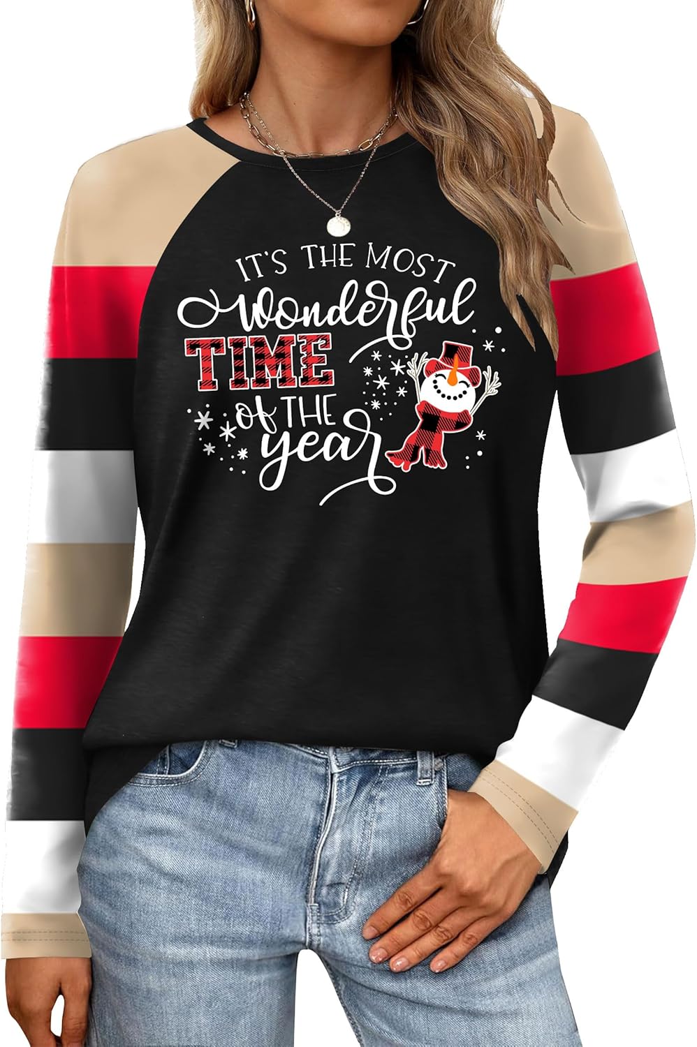 Merry Christmas Shirts for Women Christmas Tree T-Shirt Xmas Light Tee Shirt Buffalo Plaid Long Sleeve Tops