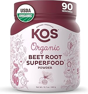 KOS Organic Beet Root Powder, USDA Certified - Natural Nitric Oxide Booster, Superfood Plant Based Beetroot Ingredient for Stamina Increasing, Circulation - Non-GMO, Soy & Gluten-Free, 90 Servings Jar