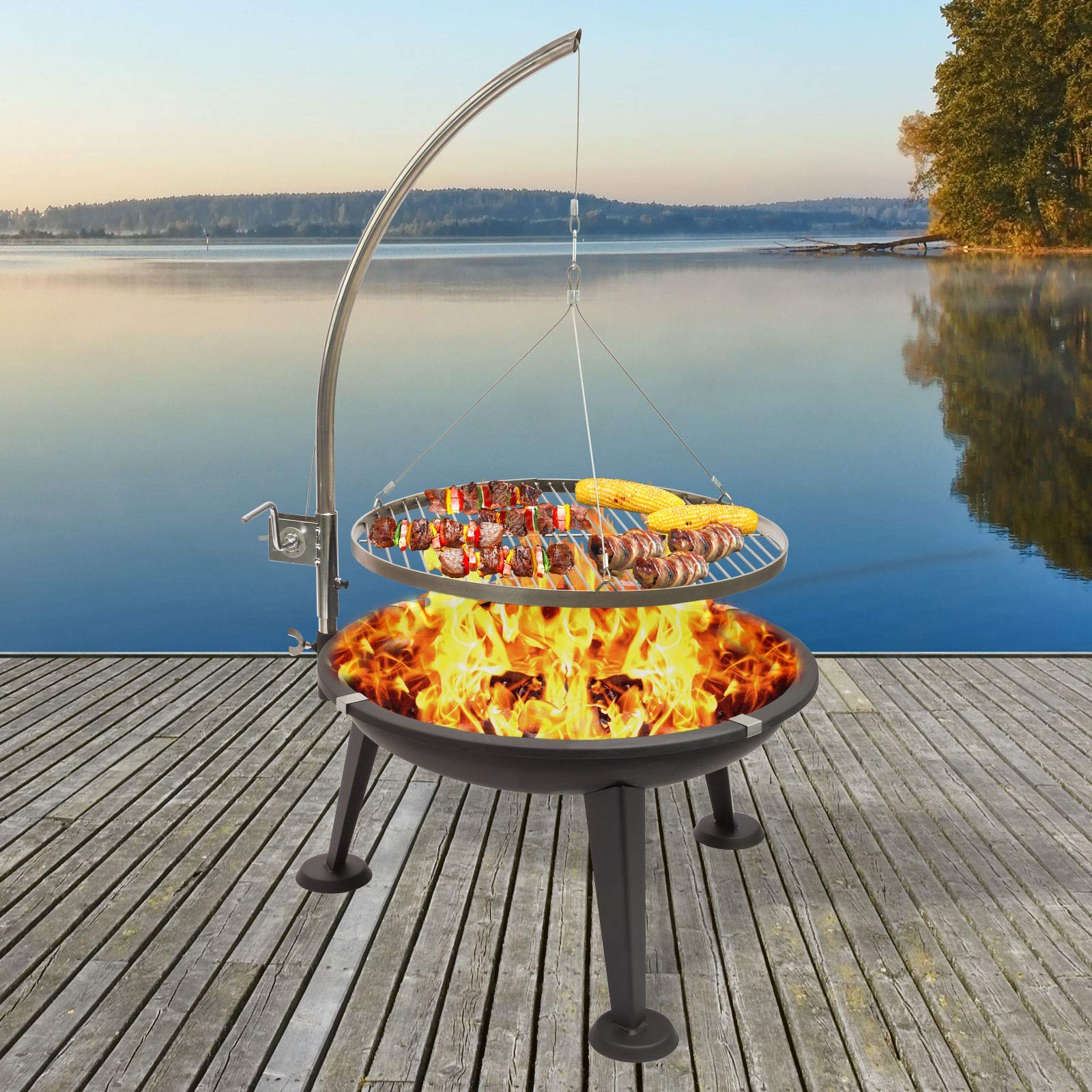 DEMA Schwenkgrill Oregon Holzkohle Grill mit Kurbel Feuerkorb | Schwenkgrill, Holzkohlegrill, Feuerkorb, Garten Grill, Drehgrill, Grillrost Edelstahl