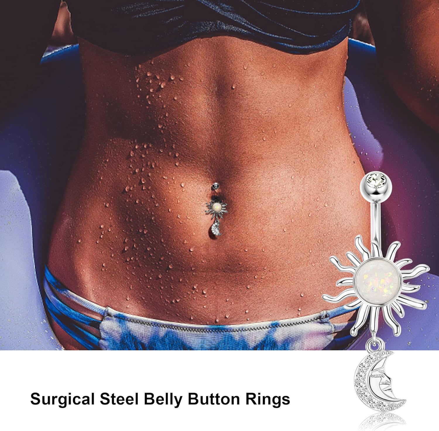 Dochais Belly Buton Rings Surgical Stainless Steel Belly Button Ring for Women Dangle Belly Button Rings Butterfly Cubic Zirconia Navel Barbell Body Piercing - Image 3