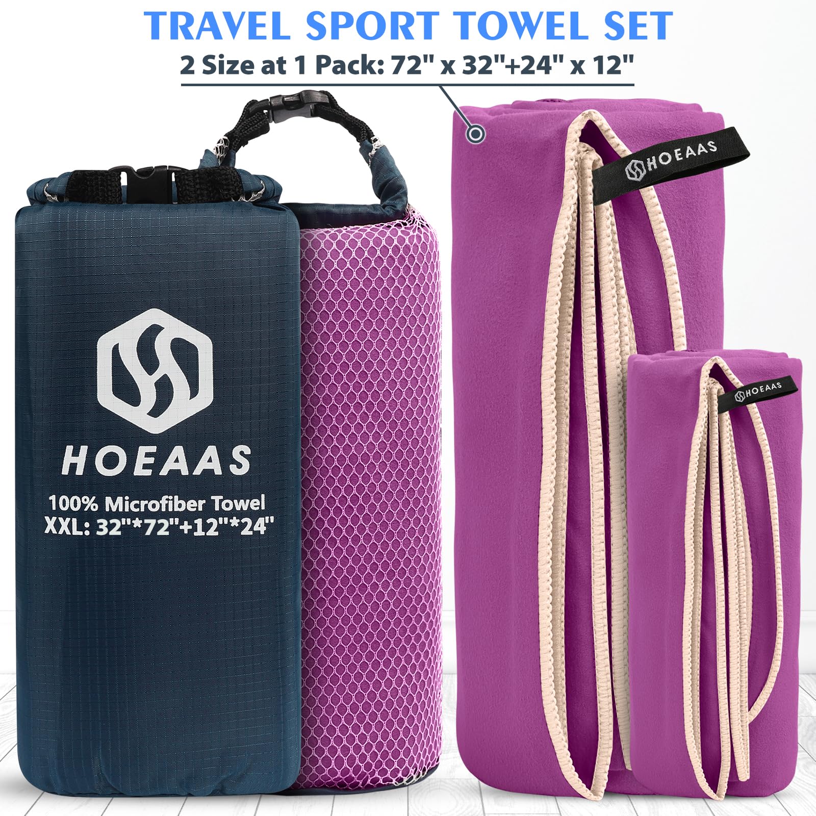 HOEAAS Toallas de Camping de Microfibra, de Secado rápido, superabsorbentes, compactas, Suaves, Ligeras, de Secado rápido, para el Sudor, para Piscina, Gimnasio, Senderismo, mochileros (XXL: 72 x 32
