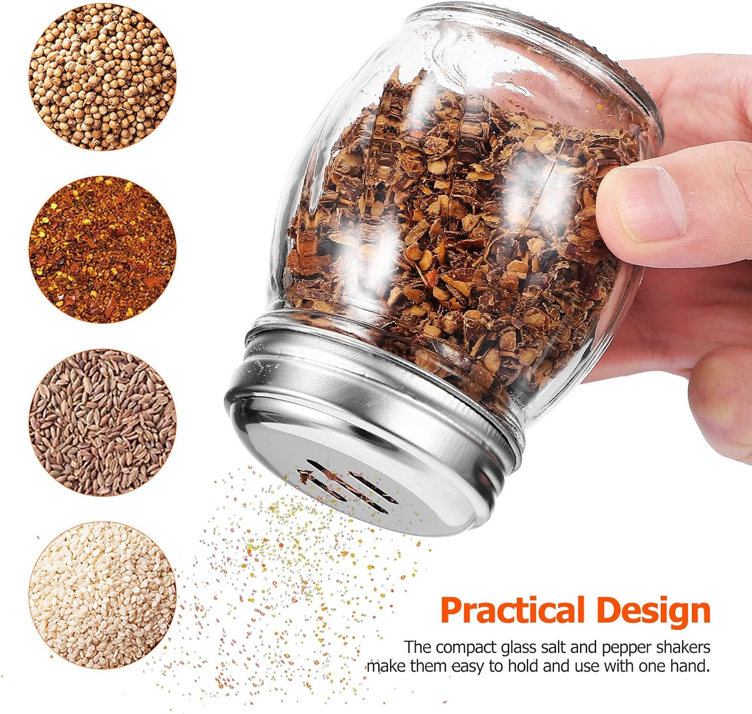 10 Pcs Small Glass Seasoning Bottles Set with Two Different Lids 150ml Easy to Hold Salt and Pepper Shakers for Barbecues and Restaurants