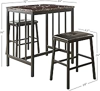 Vista 3 de Homelegance Juego de comedor de vinilo bifundido de 3 piezas, marrón oscuro