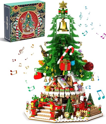 Juego de construcción de árbol de Navidad, caja de música, bloques de construcción de Navidad con luces LED, compatible con árbol de Navidad Lego,