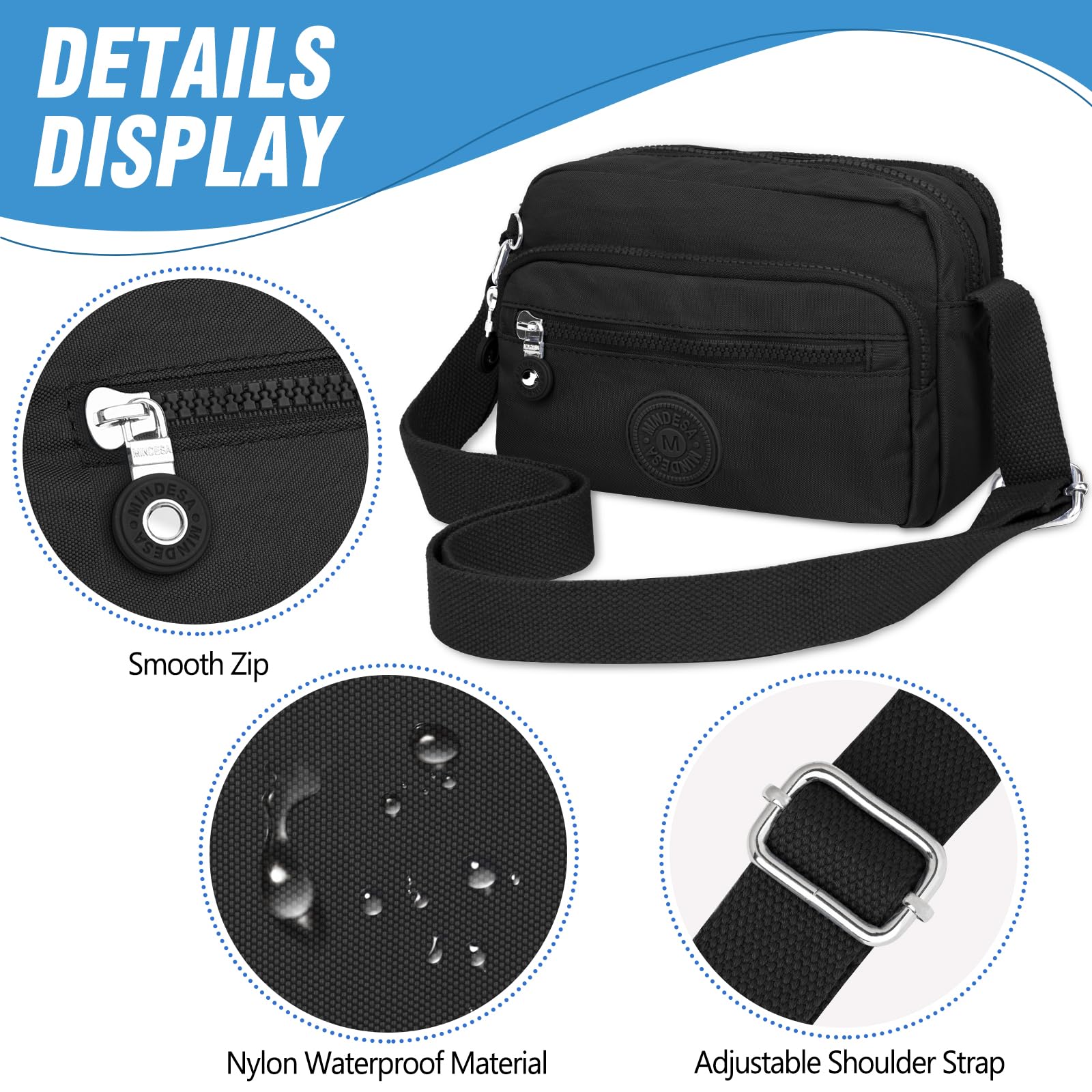 TEUEN Casual Borsa Tracolla Donna, Borsa a Spalla Borsetta in Nylon Impermeabile Crossbody Messaggero Borsa con Tracolla Regolabile Multitasche per Lavoro Sportiva Scuola Viaggio