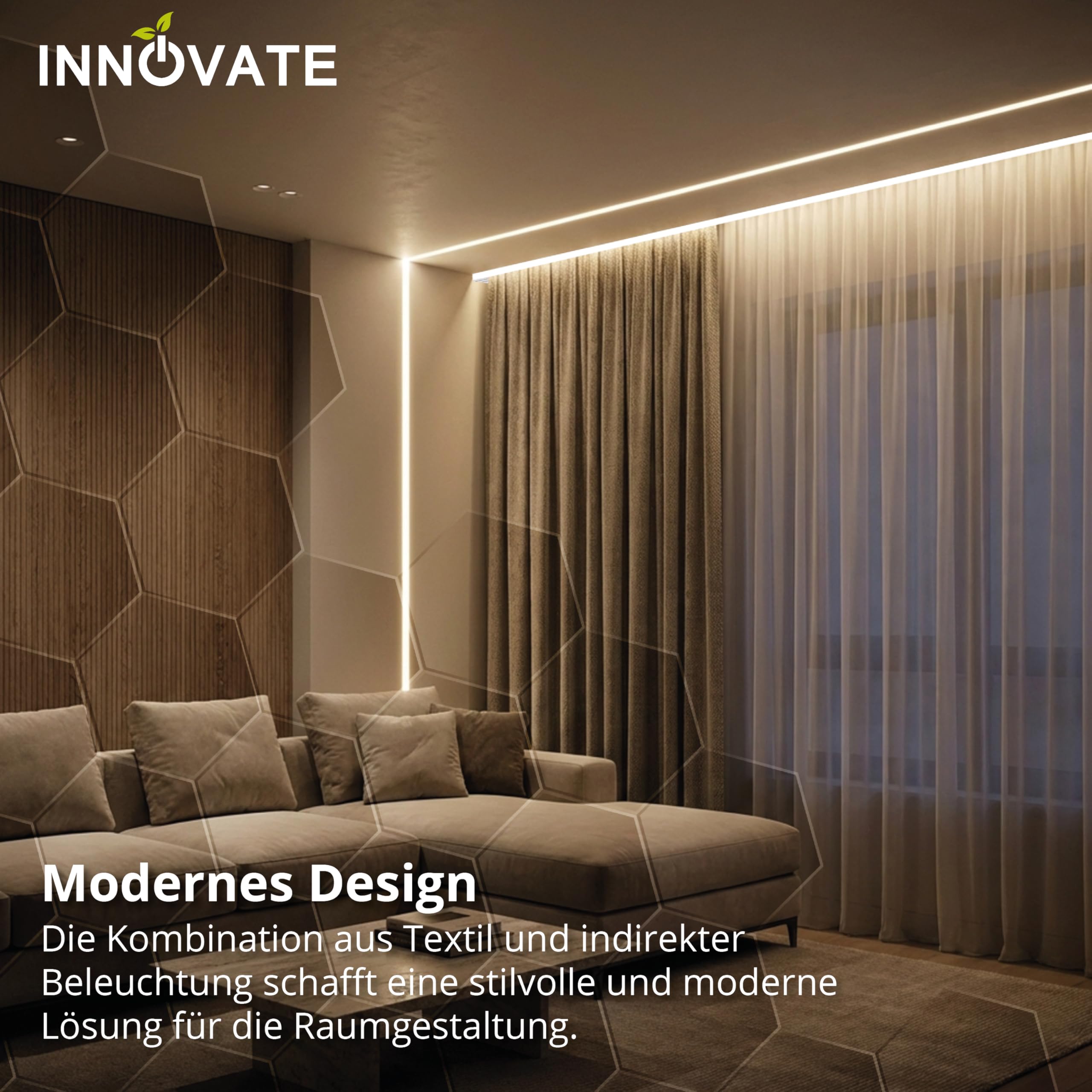 INNOVATE Gardinenschiene 2-läufig Alu Weiß 2m I Vorhangschiene 2-läufig | Gardinenstange Aluminium LED Streifen Gardinen 2000x95x14 mm I Vorhangstange Schiebegardinen Vorhänge Schiebevorhang Decke