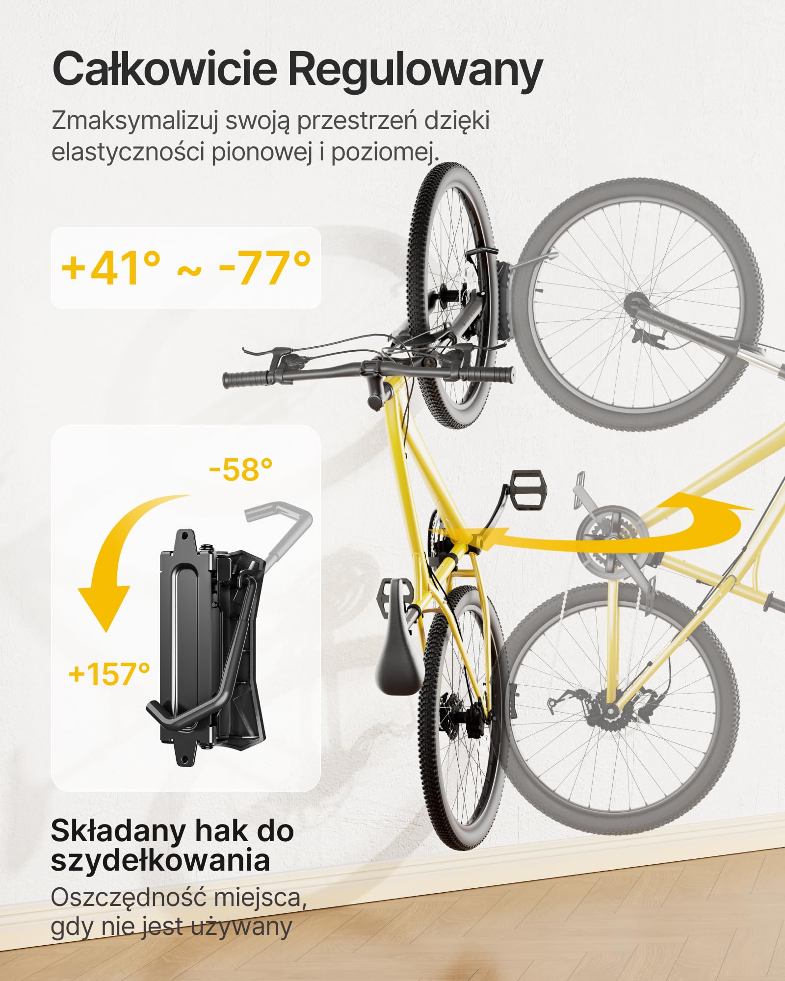 monTEK Obrotowy uchwyt ścienny do roweru, hak rowerowy, stalowy uchwyt rowerowy, ścienny, zestaw 3 szt