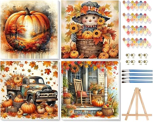 Miniatura 12 de VIGEGU Paquete de 4 pinturas por números para adultos, lienzo enmarcado, con caballete de madera, pintura por números para niños de 8 a 12 años