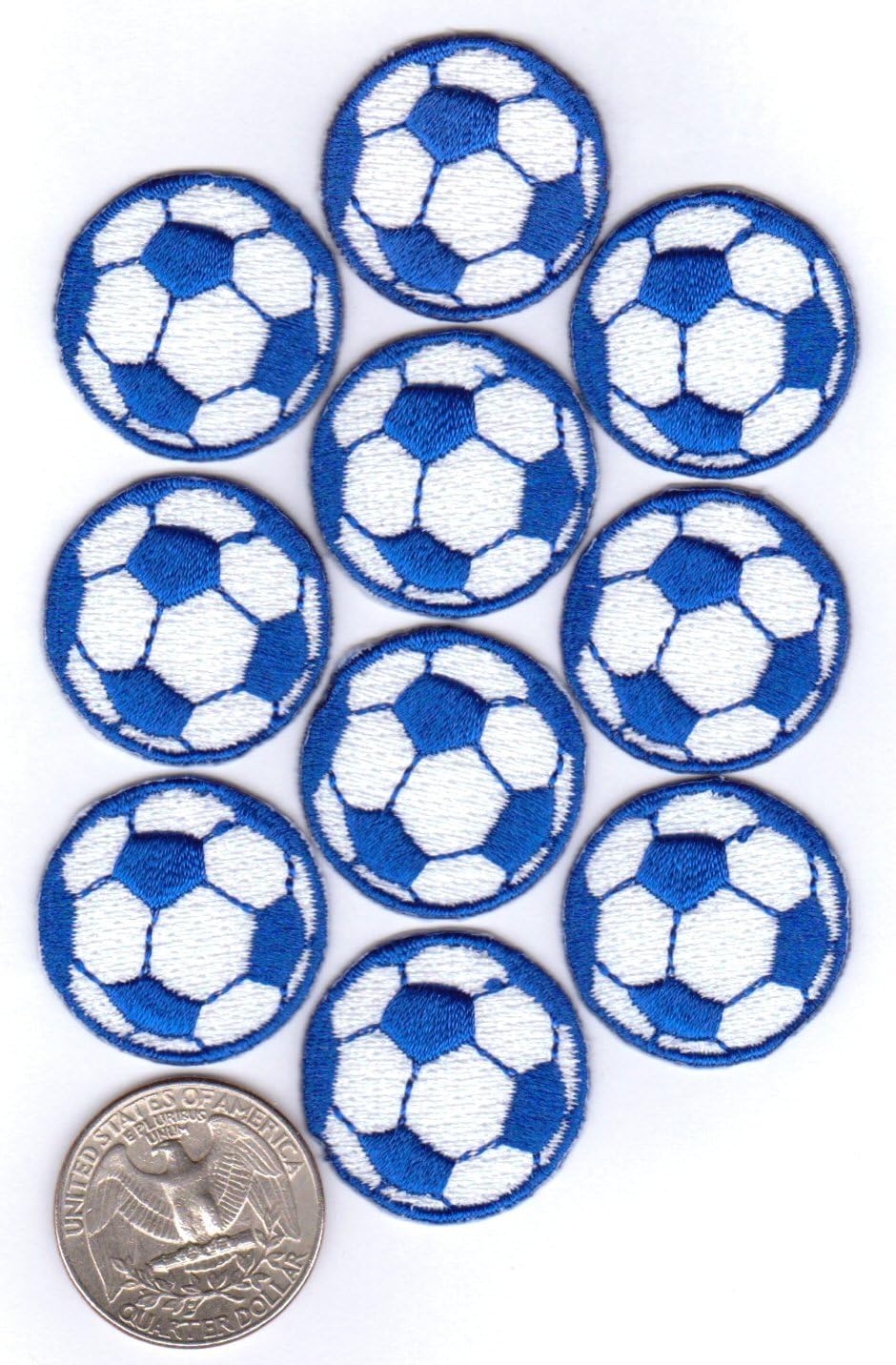 20 Soccer Ball Patches Blue and White Ironon Backing 100