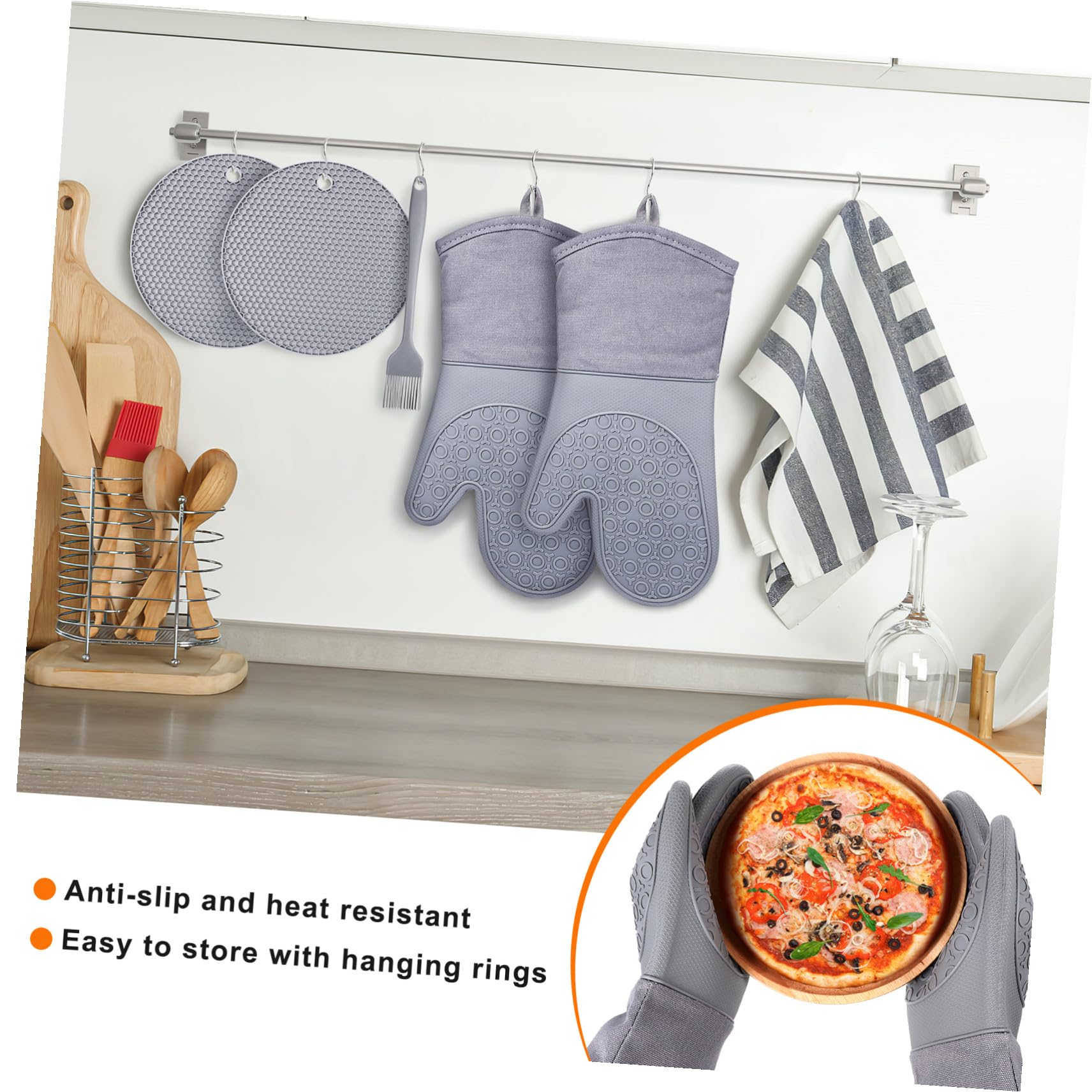 SHINEOFI Ofenhandschuhe Hitzebeständig aus Silikon mit Rutschfestem Griff Topflappen für Kochen Grillen Backen Mikrowelle Handschuhe Schutz für Hände und Handgelenke