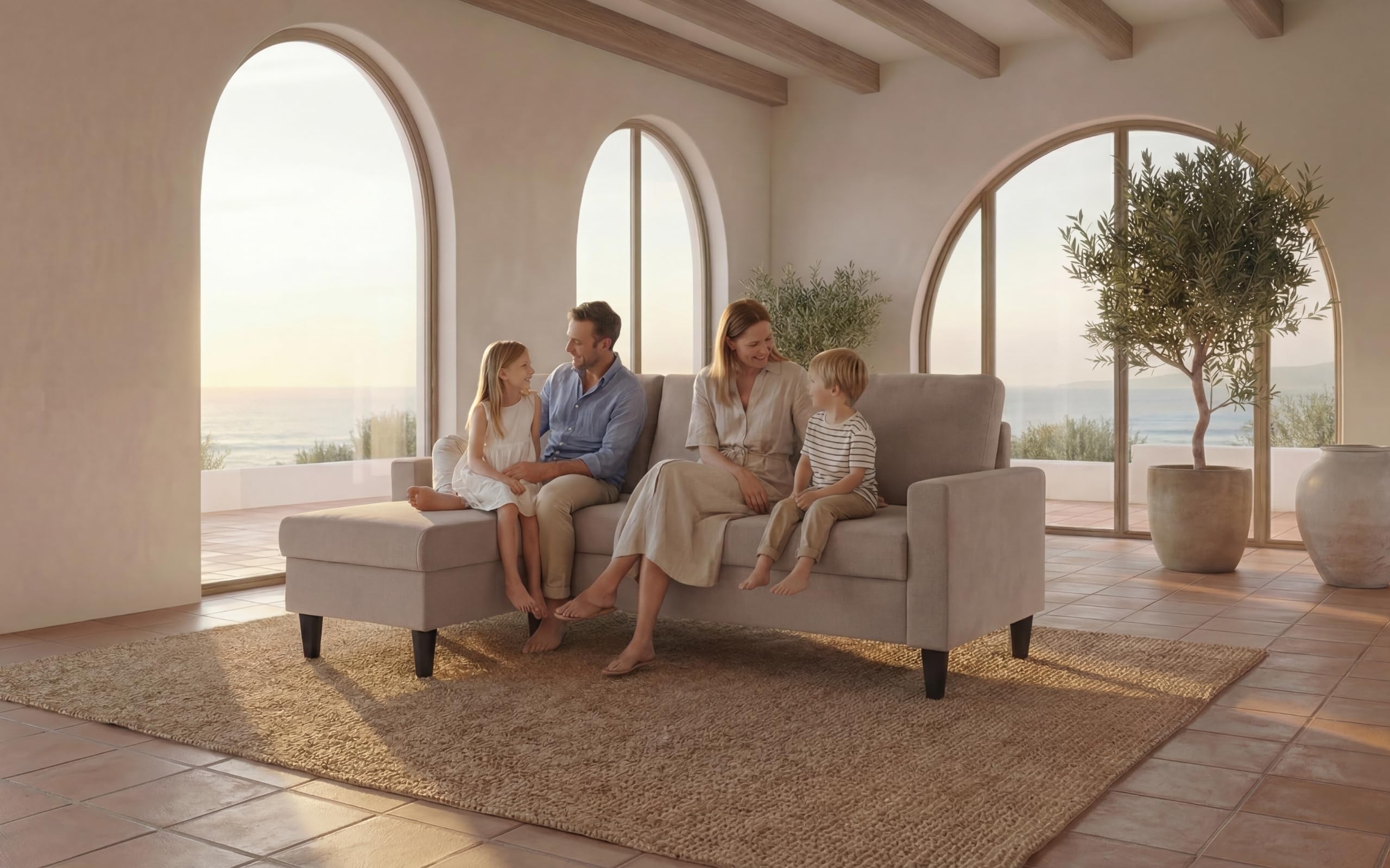 BUDWING Fox Sofá de Salón 3 Plazas - Chaise Longue Esquinero Reversible Izquierda o Derecha – Tapizado en Tela – Taupe