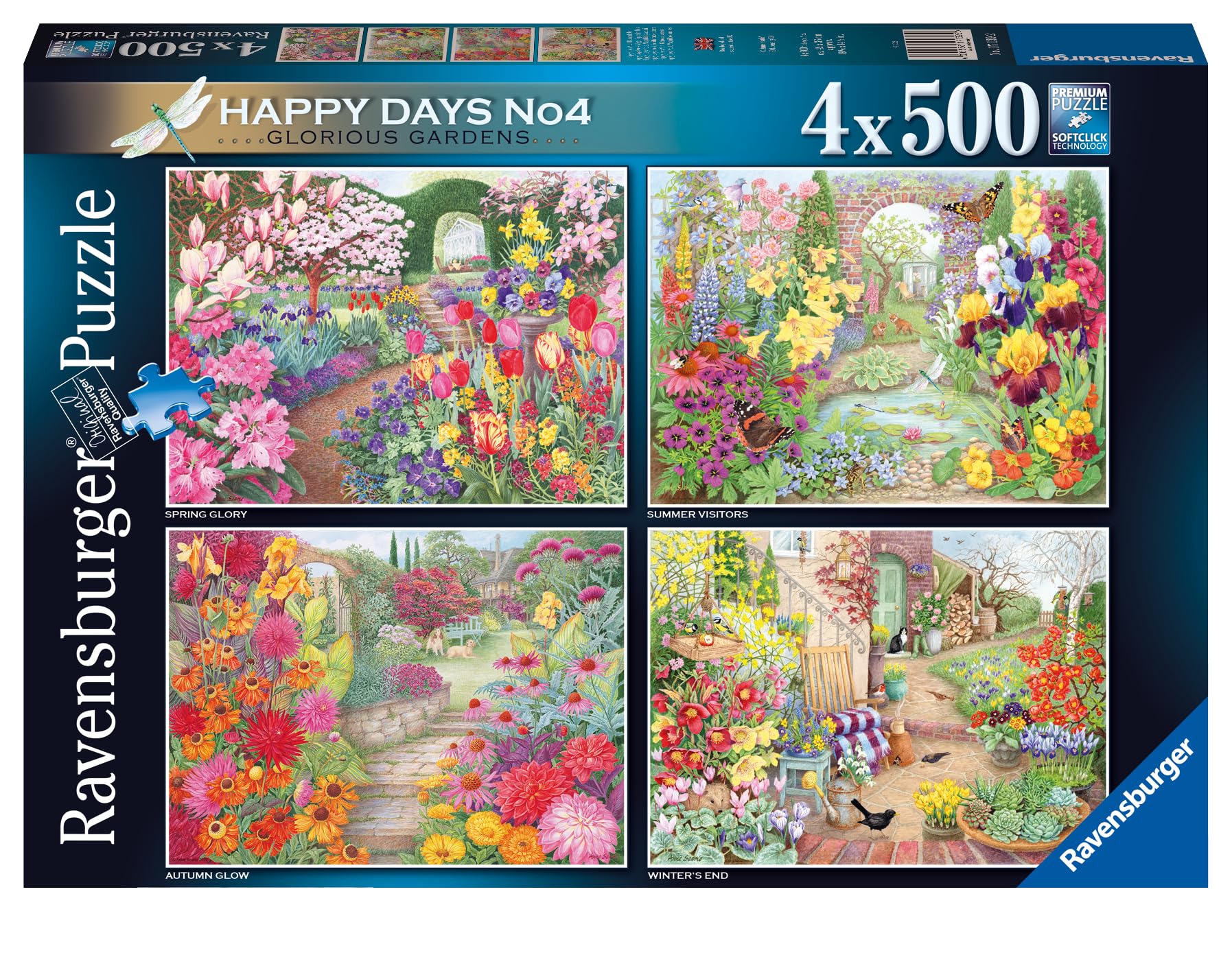 Ravensburger Happy Days Glorious Gardens Puzzle 4 x 500 pièces pour Adultes et Enfants à partir de 10 Ans