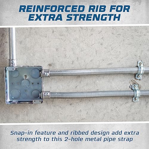 Miniatura 5 de OHLECTRIC Correa de tubería resistente (paquete de 50   pulgadas), abrazaderas de conducto chapadas en zinc, soporte en U de acero EMT de 2