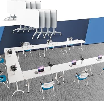 Folding Conference Table Conference Room Table, Modern Flip Top Mobile Training Table, Foldable Meeting Table for Office Training Room,Meeting Seminar Tables with Caster Wheels8 Pcs 47.2IN