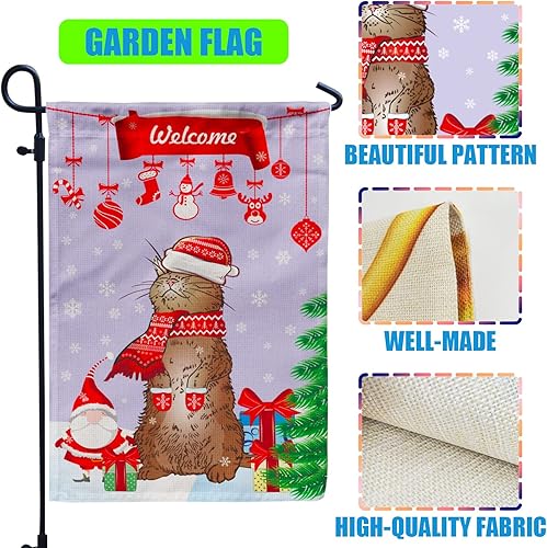 Miniatura 5 de utrwooy Juego de 12 banderas de jardín de temporada para todas las estaciones, verticículo de arpillera, bandera de gato, 12 x 18 pulgadas,