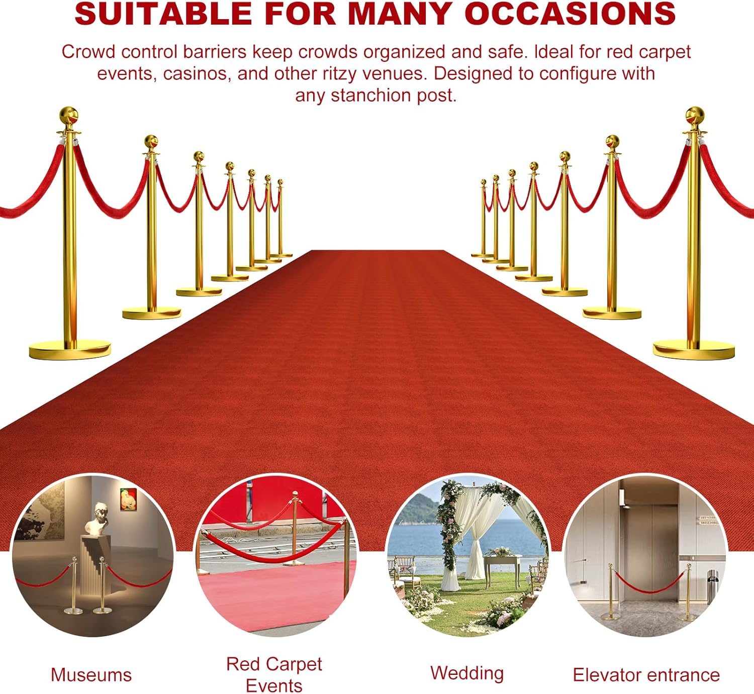 2 Pack Velvet Stanchion Rope, 5 Feet Crowd Control with Silver Clasps, Foam Core Queue Safety Barriers for Party Event and Red Carpet
