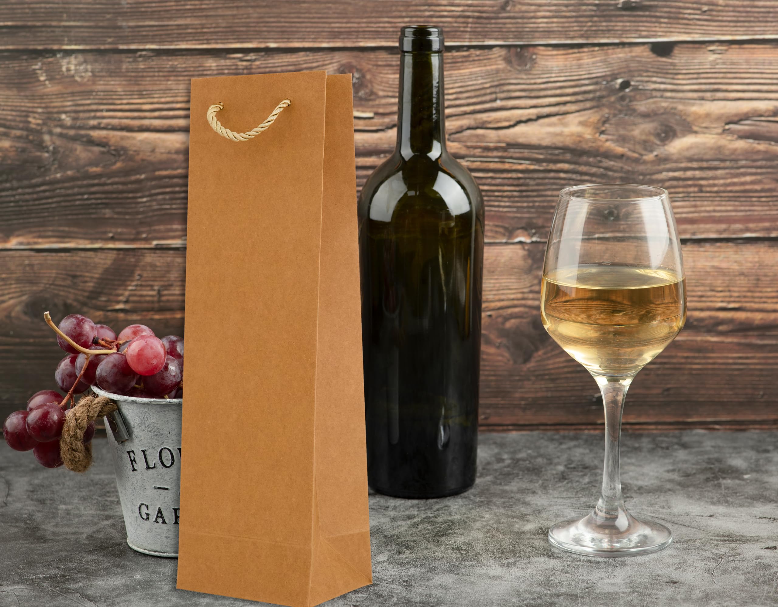 PROlac - Sacchetti regalo in carta kraft marrone per bottiglie di vino, confezione regalo e regalo in carta riciclata, confezione da 50 pezzi, in carta riciclata al 100%