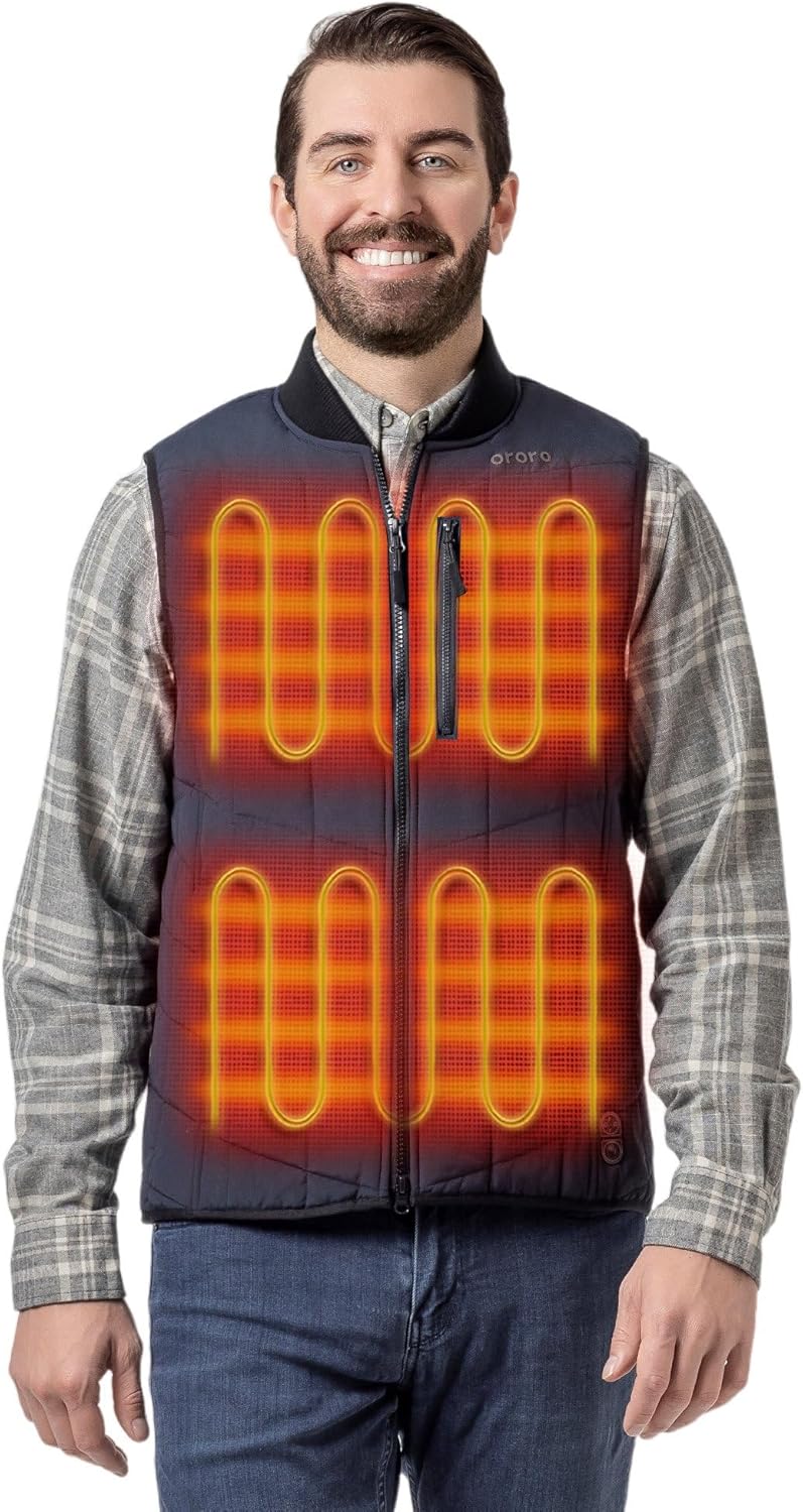 ORORO Men's Dual Control Heated Vest with 5 Heat Zones, Heated Bomber Vest with Battery