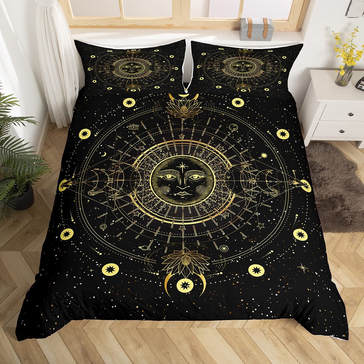 Housse de couette soleil et lune pour transformer une chambre simple en espace bohème chic