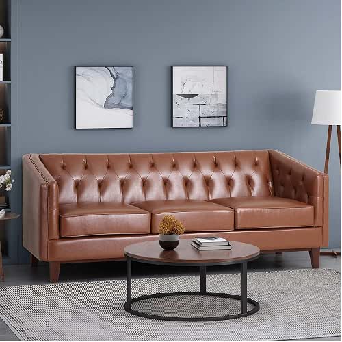 81'' PU Sofa,Tufted Back,Solid Wood Legs,Living Room and Study